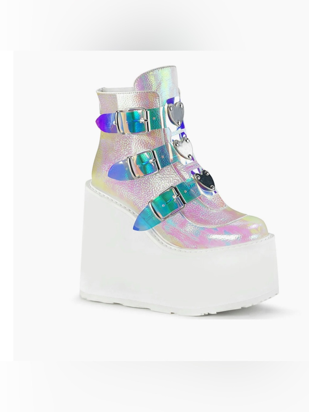 Demonia swing 106 platform boots
Size 10 woman vegan leather iridescent